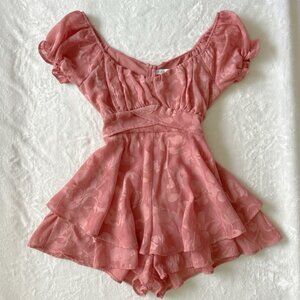 THIRTY THIRTY Pink Romper Dress Medium Coquette Fairycore Mini Tie Back NEW